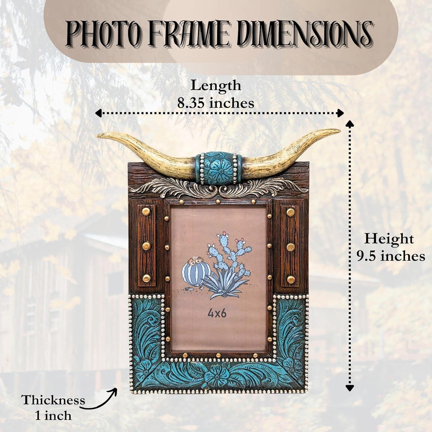 Union Rustic Rustic Southwestern Picture Frame with Tooled Leather and Faux Horns Accents