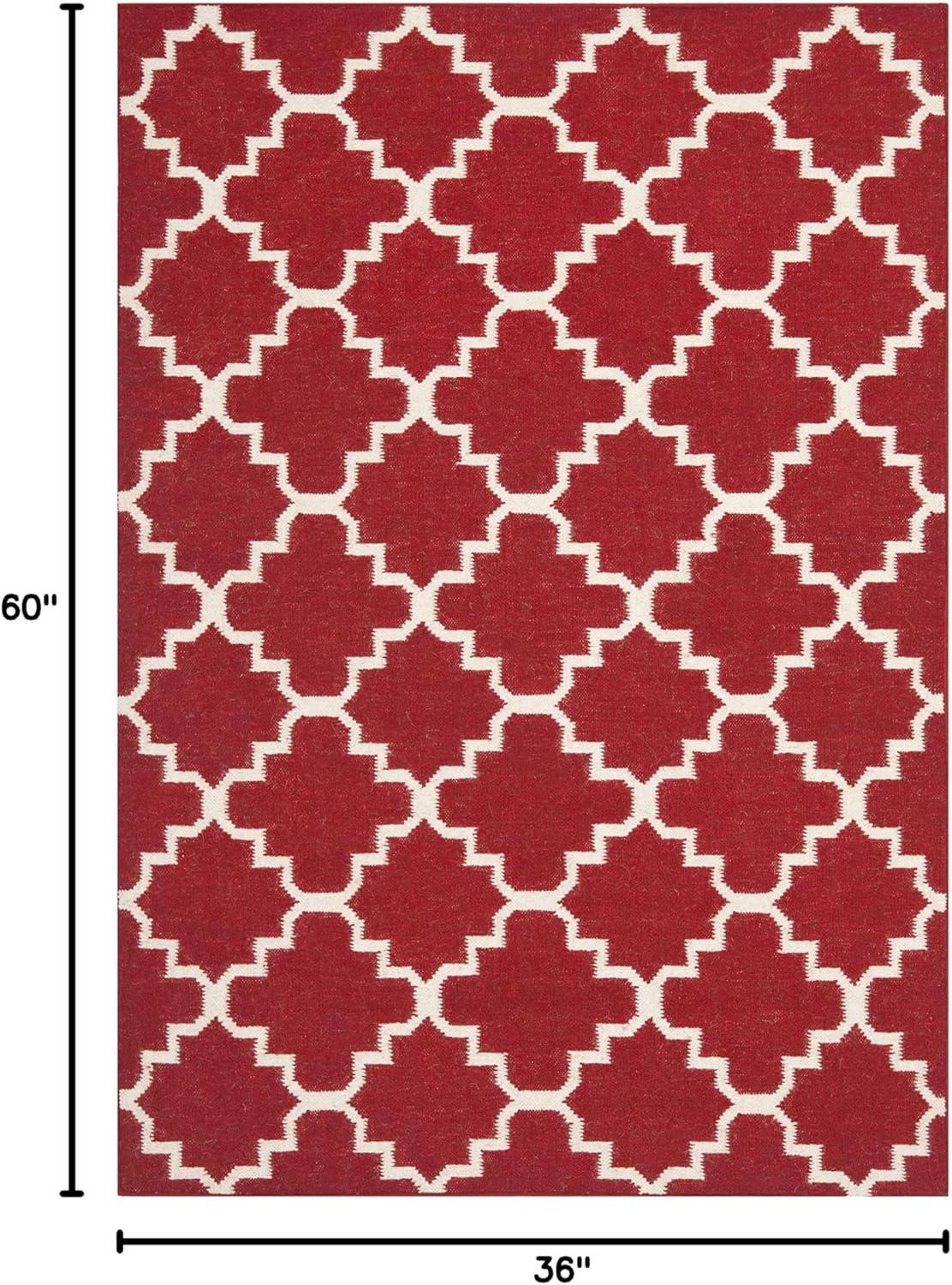 Red and Ivory Geometric Wool 3' x 5' Flatweave Rug