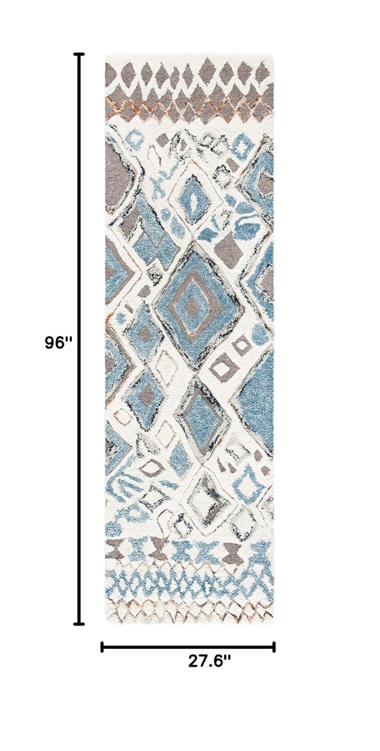 Casablanca Shag CSB618 Hand Tufted Indoor Runner Rug - Beige/Navy - 2'3"x8' - Safavieh