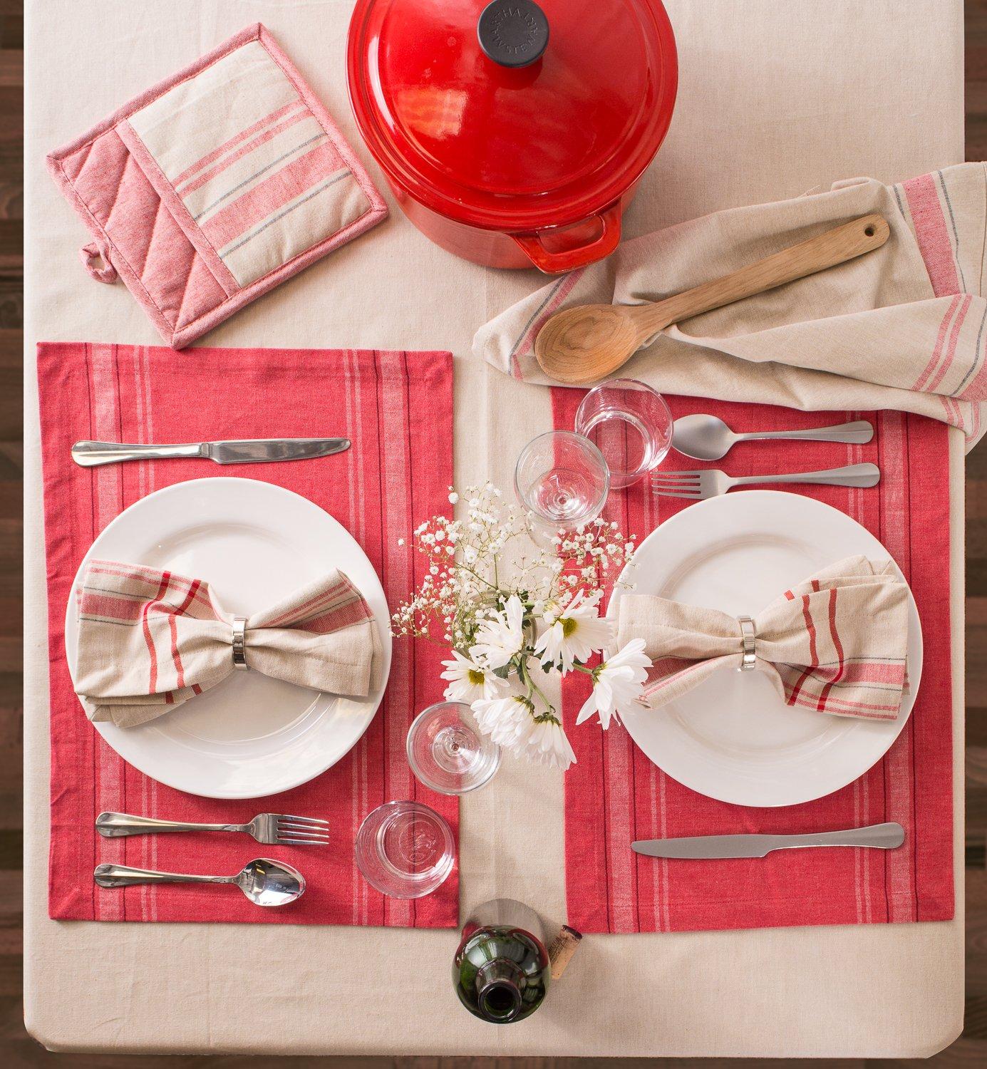 TANGO RED CHAMBRAY FRENCH STRIPE PLACEMAT SET/6