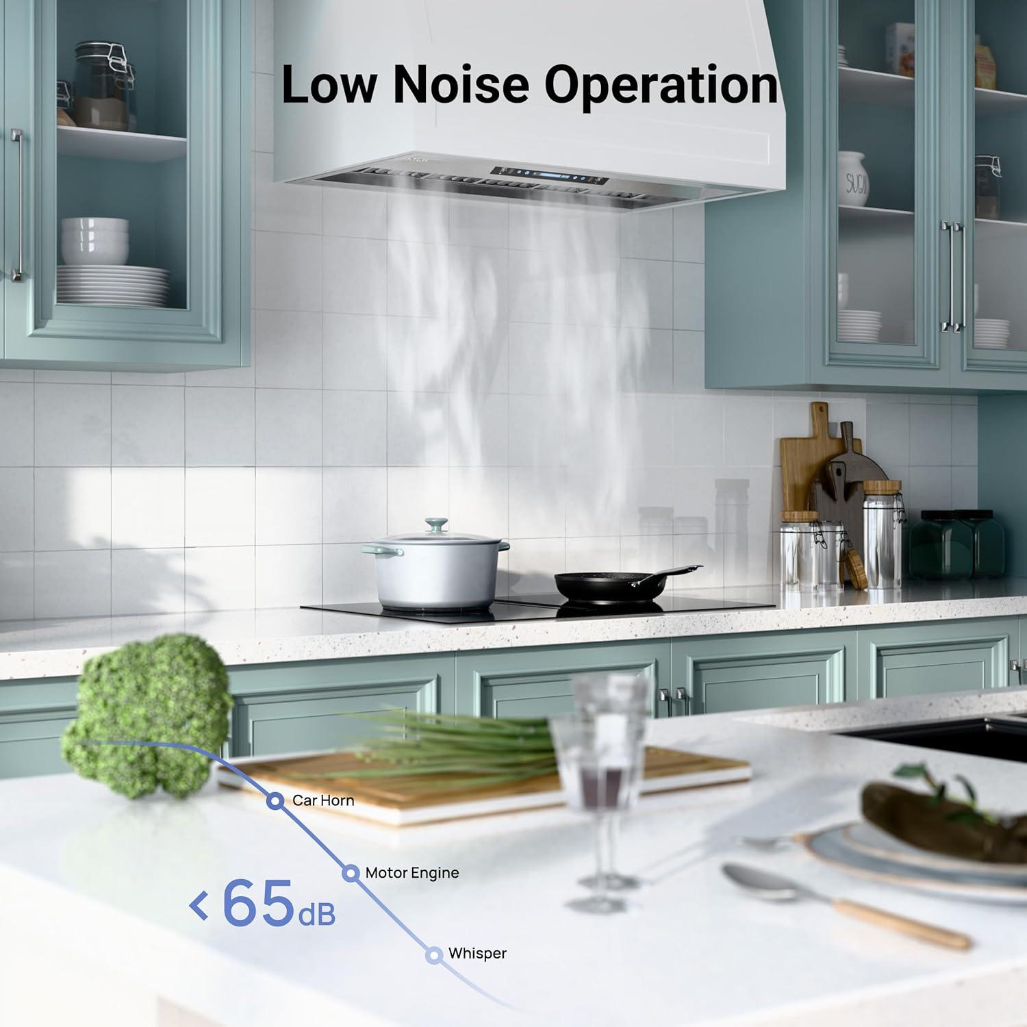 IKTCH 42 inch Built-in/Insert Range Hood 900 CFM, Ducted/Ductless Convertible Duct, Stainless Steel Kitchen Vent Hood with 2 Pcs Adjustable Lights and 3 Pcs Baffle Filters with Handlebar(IKB02-42'')