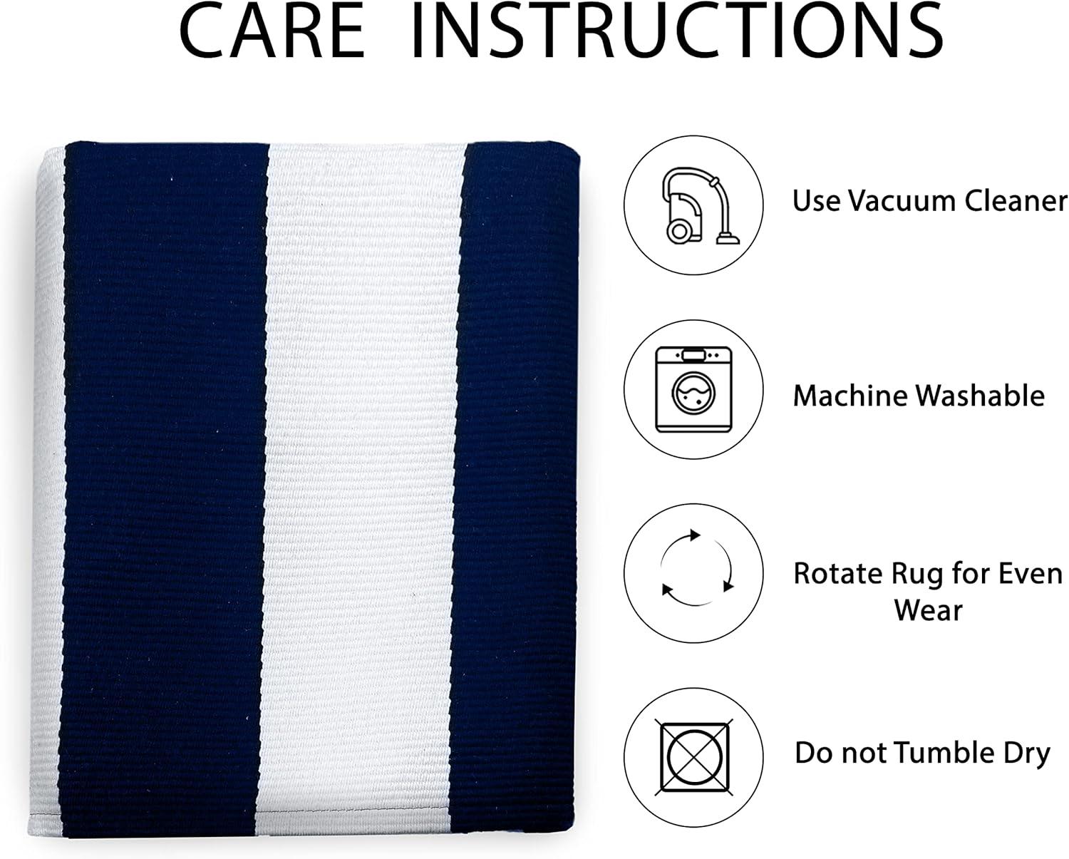 IOHOUZE Navy and White Striped Rug 2'x3' Front Door Rugs, Small Washable Area Rug for Front Porch, Spring Summer Doormats Outdoor Indoor, Cotton Rugs for Entryway Porch Entrance