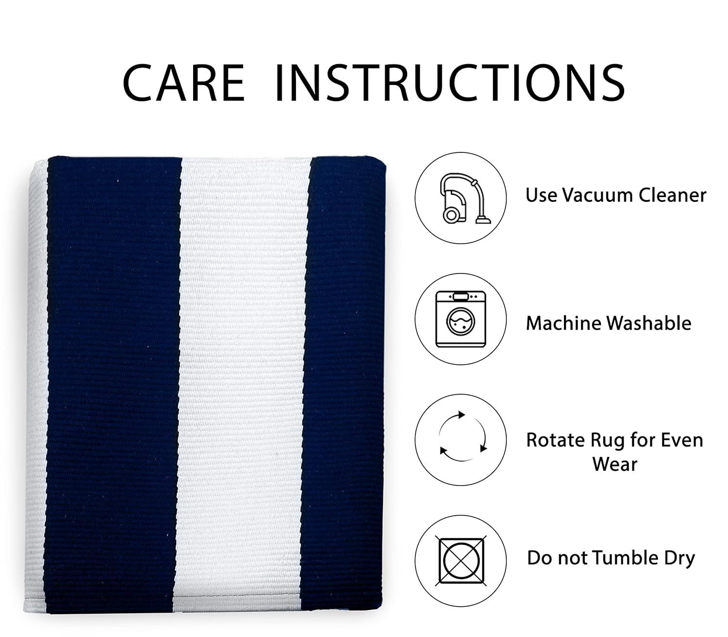 IOHOUZE Navy and White Striped Rug 2'x3' Front Door Rugs, Small Washable Area Rug for Front Porch, Spring Summer Doormats Outdoor Indoor, Cotton Rugs for Entryway Porch Entrance