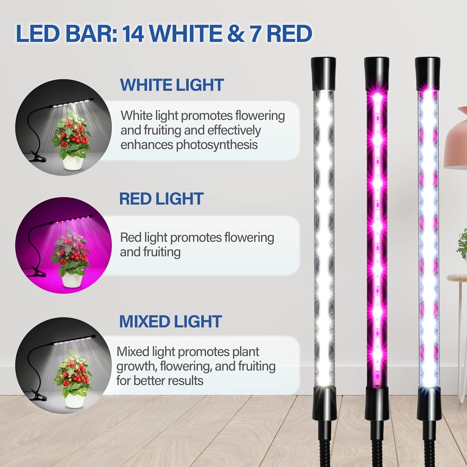 iPower LED Grow Lights with Full Spectrum Plant Growing Lamp for Indoor Plant, 3 Modes Timing Function, 1 Tubes, White