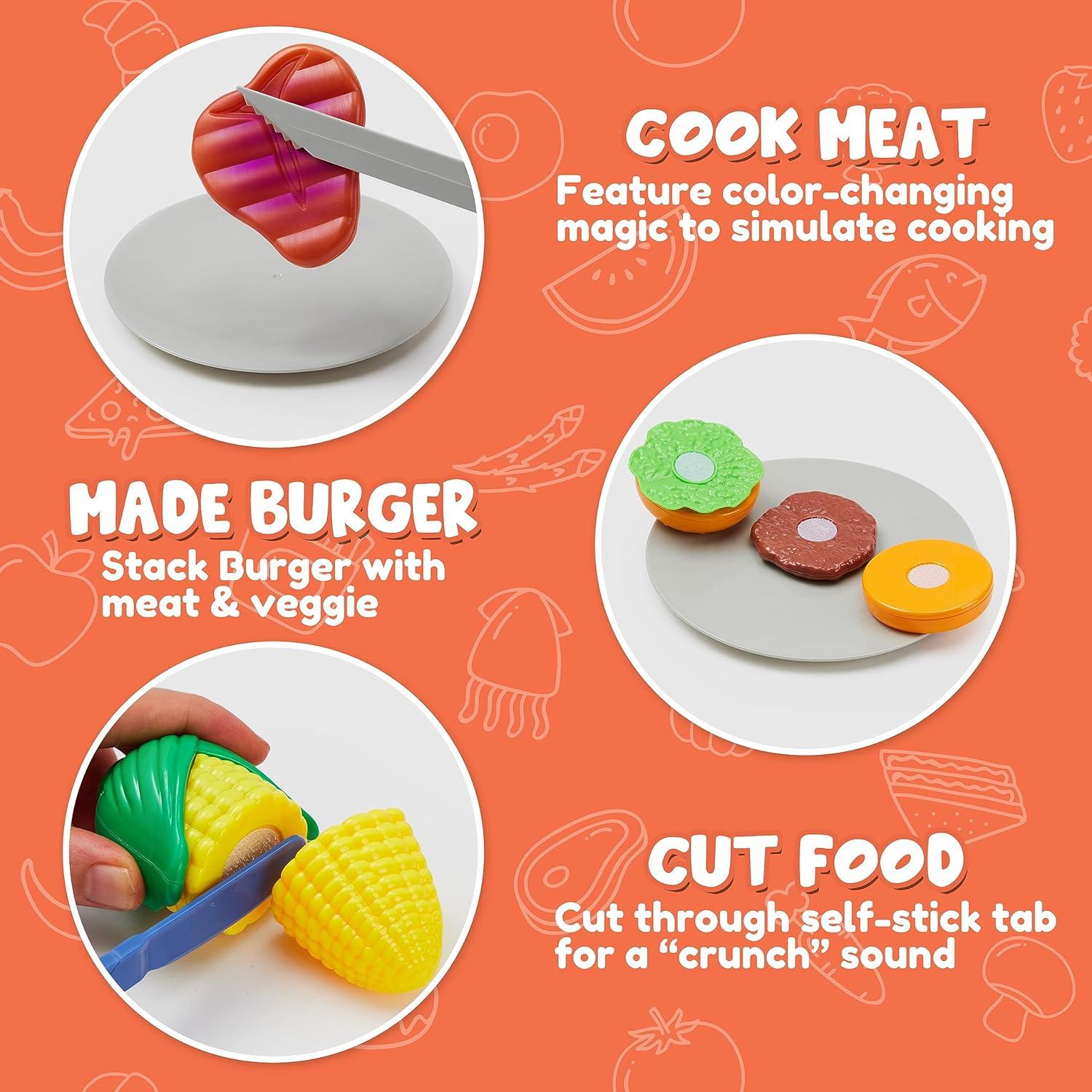 Kids BBQ Grill Playset, Kitchen Toy Set with Pretend Smoke, Light,Indoor Outdoor Cooking Toy for Boys Girls Kids