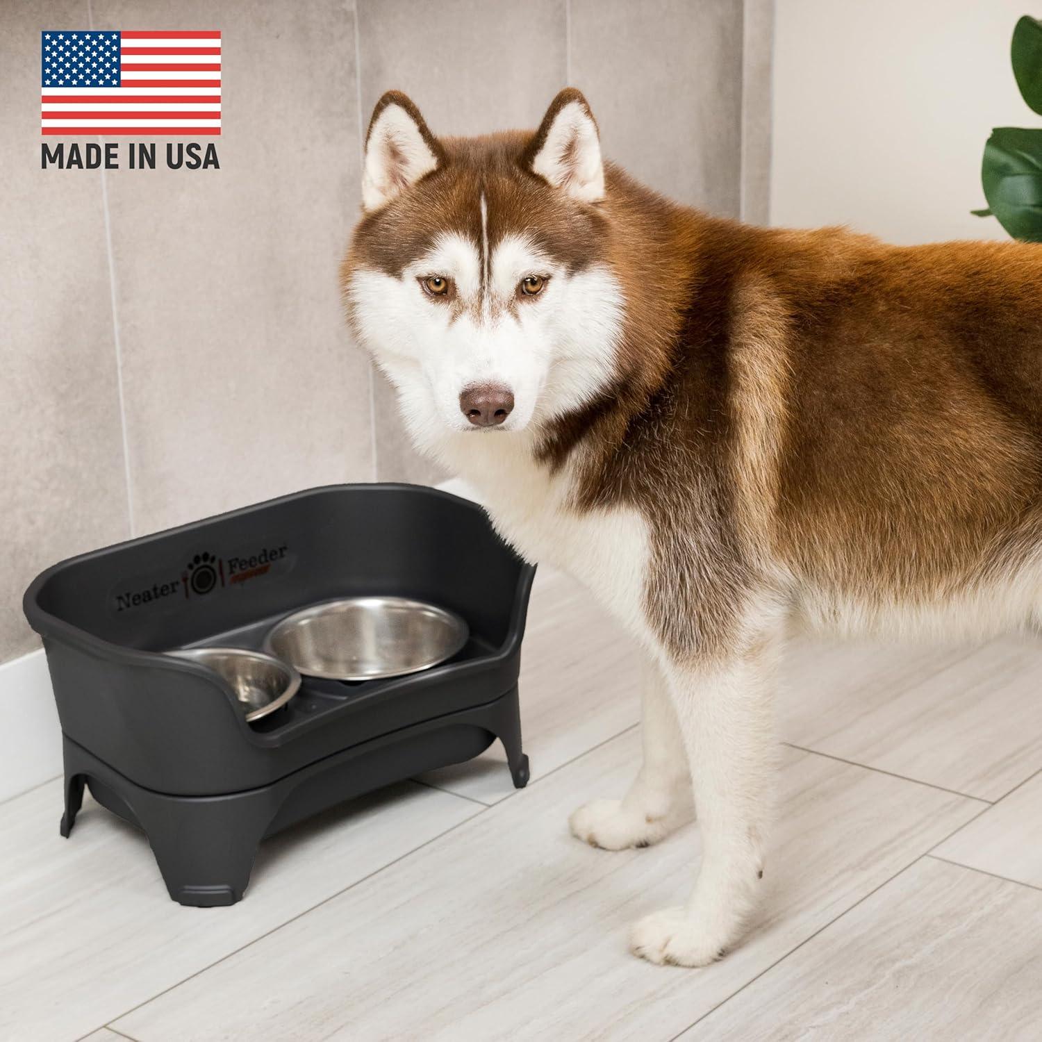 Black Elevated Stainless Steel Pet Feeder with Slow Feed Bowl