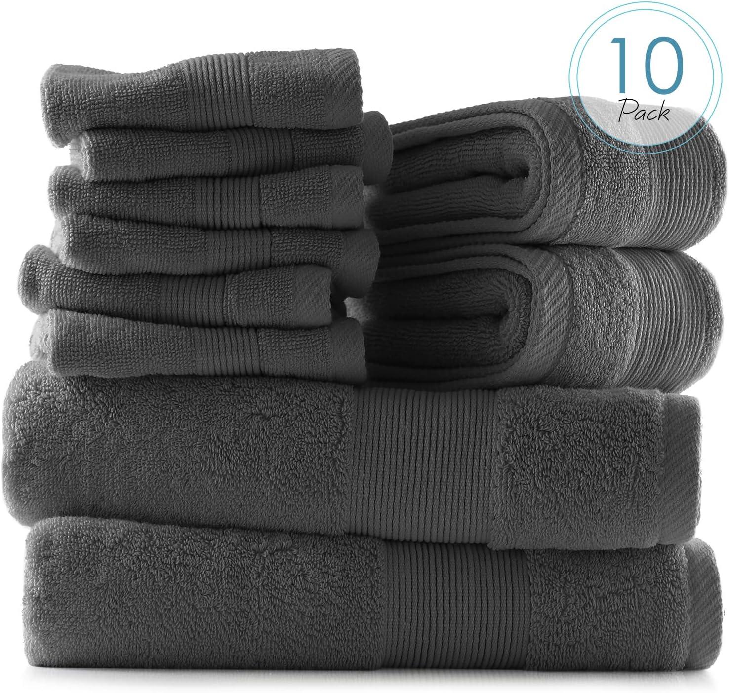 Hearth & Harbor Bath Towels, 10 Piece Highly Absorbent Towel Set - Gray