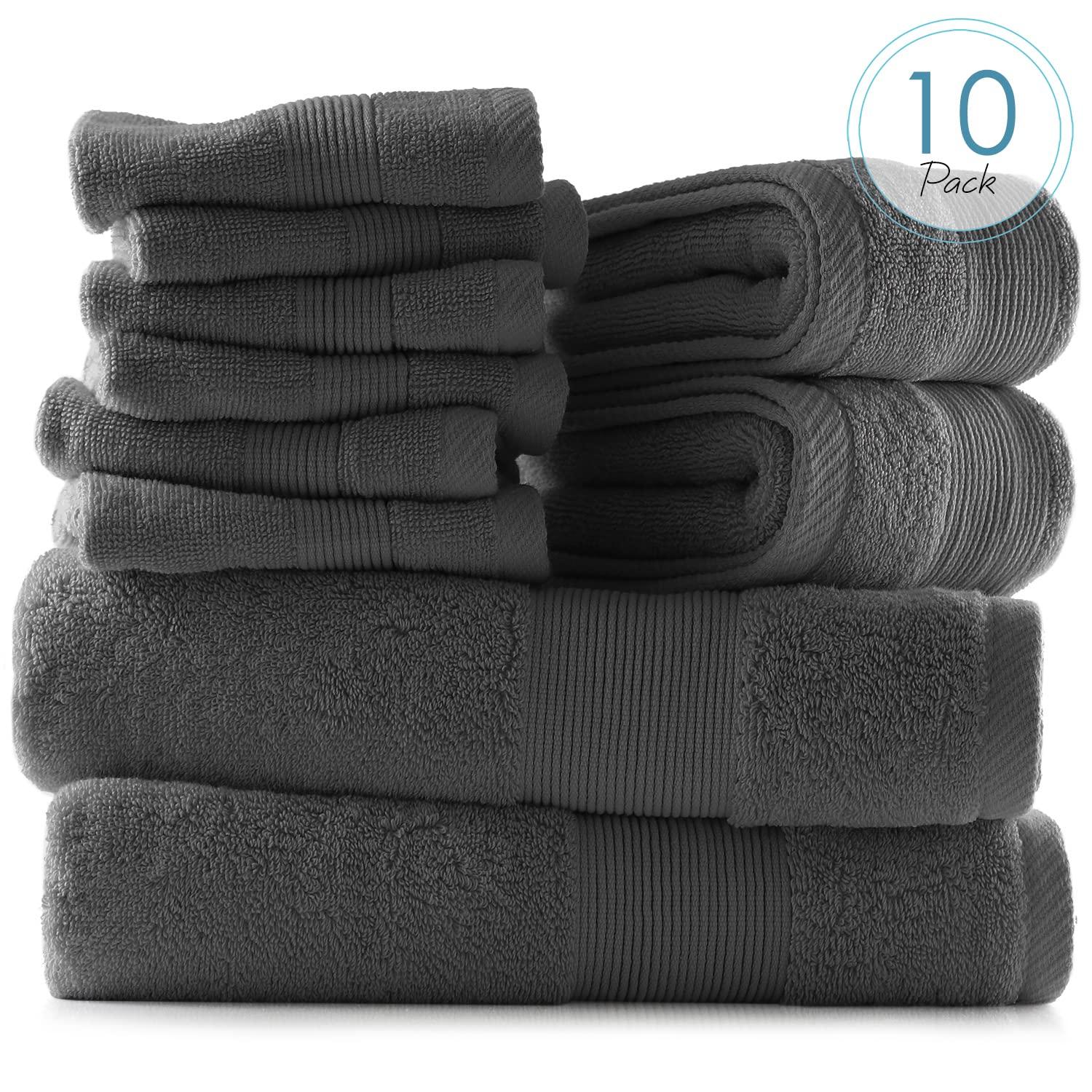 Hearth & Harbor Bath Towels, 10 Piece Highly Absorbent Towel Set - Gray