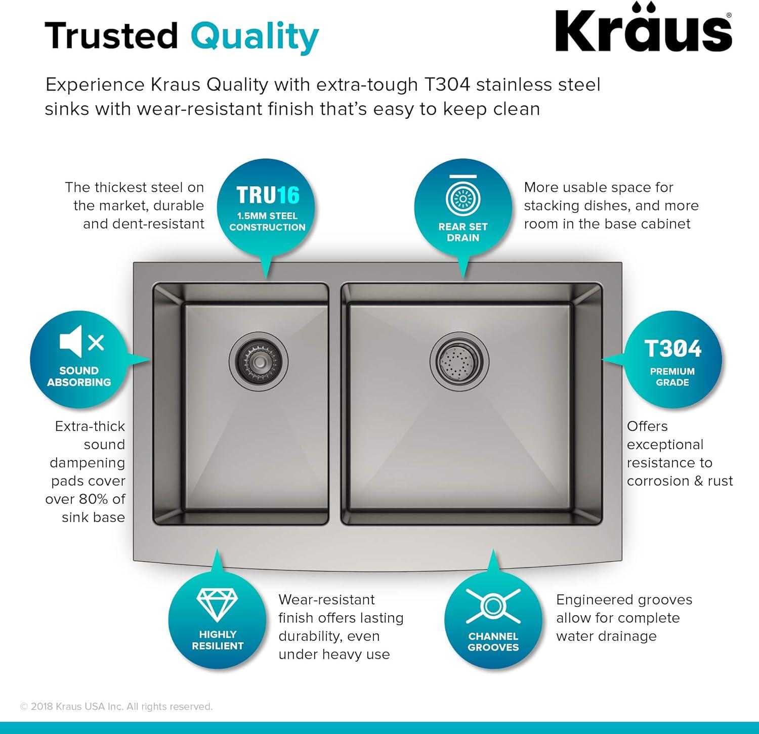 KRAUS Standart Pro Apron Front Farmhouse 16 Gauge Single Bowl Stainless Steel Kitchen Sink