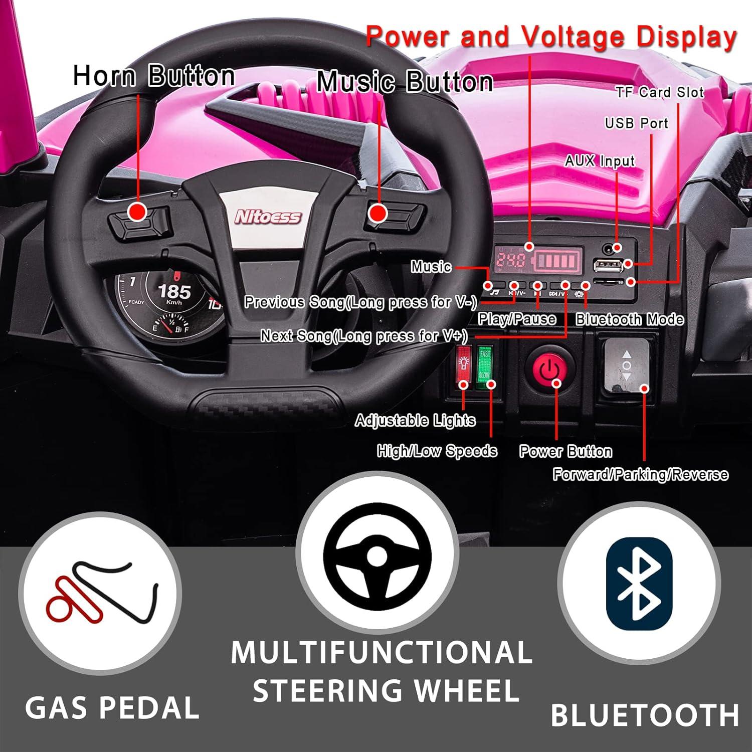 Track 7 24V Ride on UTV, 2-Seater Ride on Car with Remote Control, Music, 2 Speed, Key Start, 4x4 Ride on Off-Road Truck, Blue