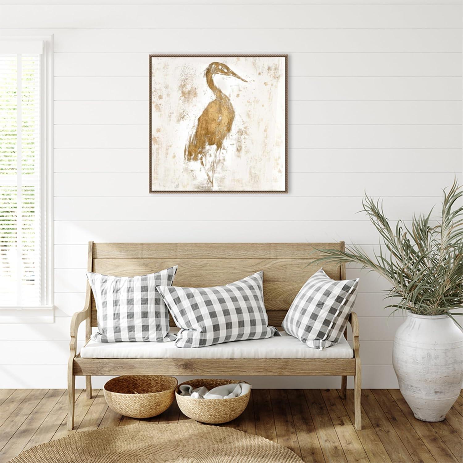 30"x30" Gilded Heron I by Jennifer Goldberger Framed Canvas Wall Art Print Bronze - Amanti Art: Modern Style, Polystyrene Frame