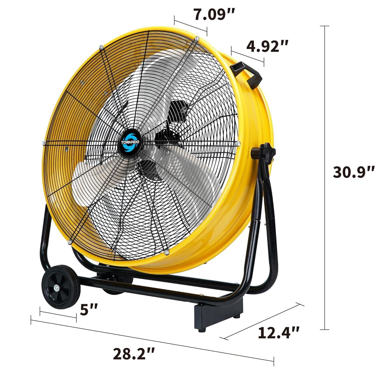 24-Inch Yellow High Velocity Industrial Metal Floor Fan