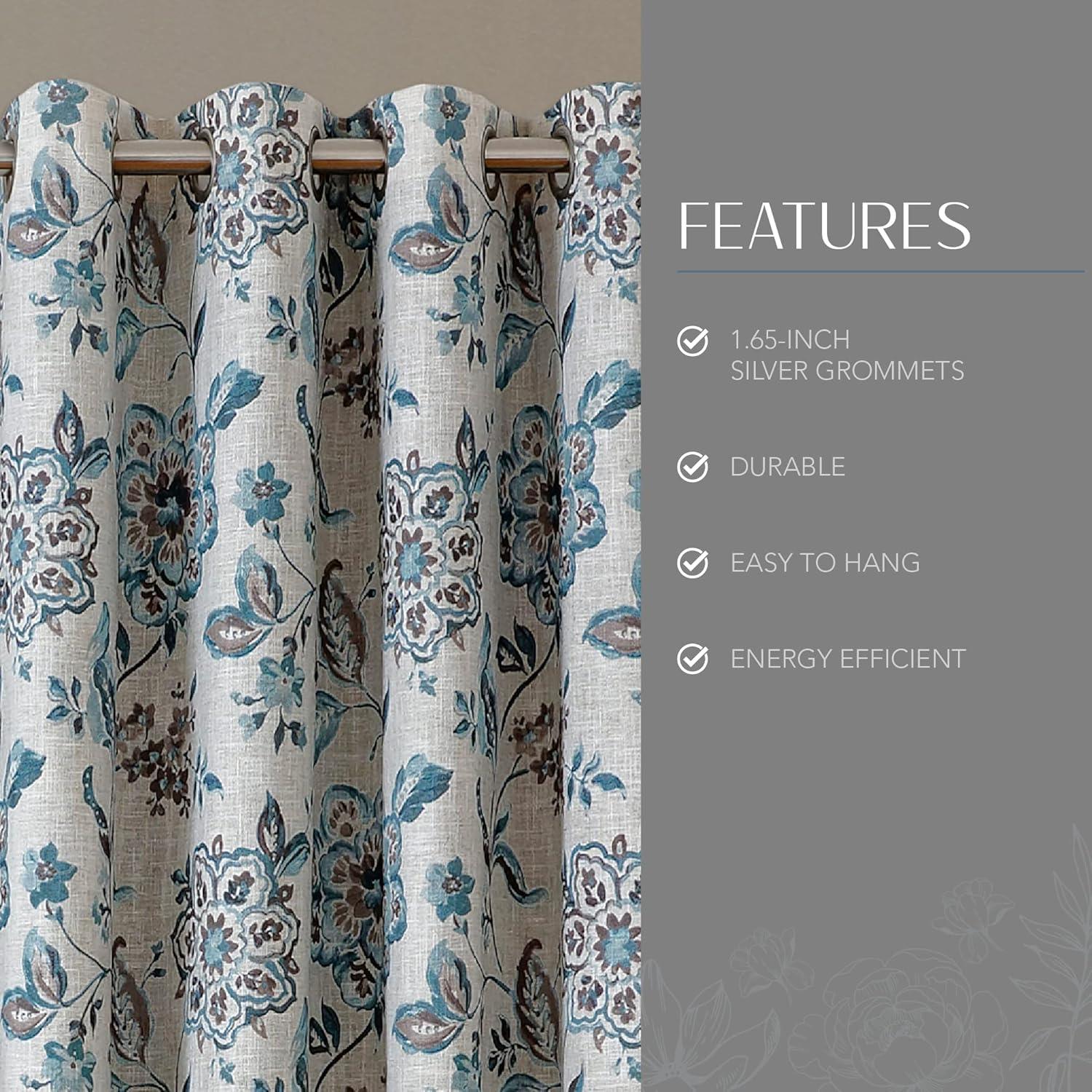 Elrene  Sorrento Floral Window Curtain Panel Blue/Taupe 52" W X 95" L 95 Inches