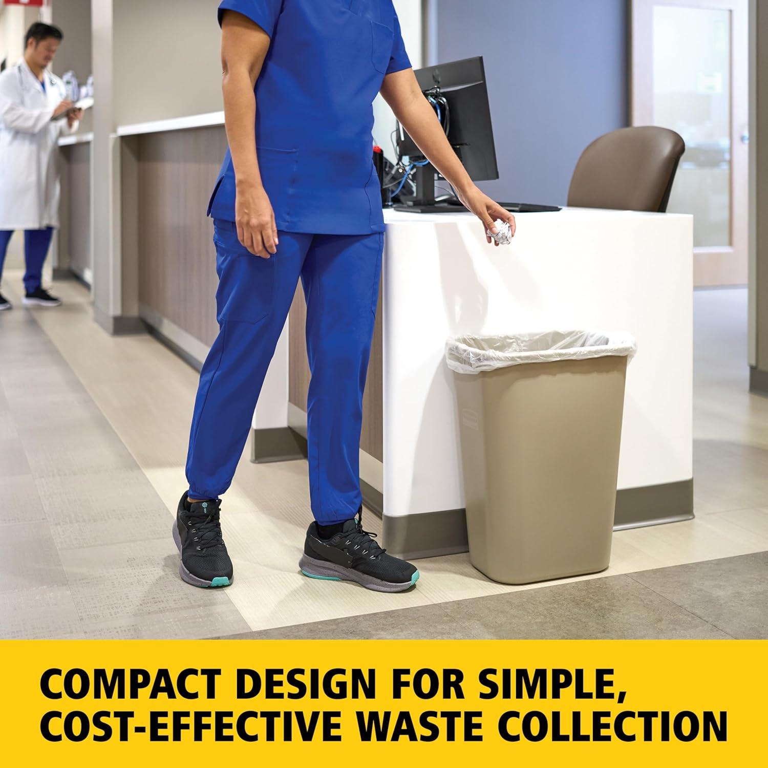 Rubbermaid Commercial Products 28QT/7 GAL Wastebasket Trash Container, for Home/Office/Under Desk, Beige (FG295600BEIG)