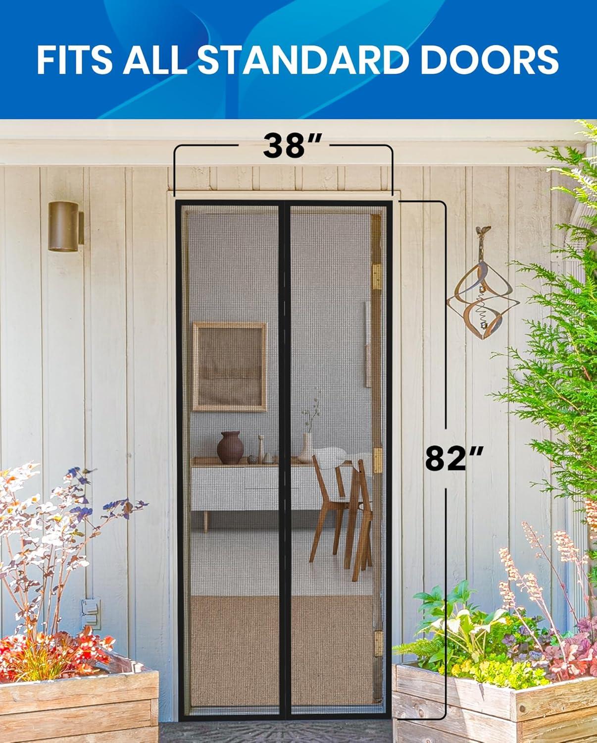 Easy Install Upgraded Magnetic Screen Door Mesh 38”x82” – Strong Magnets, Pet Tested, Keeps Bugs Out