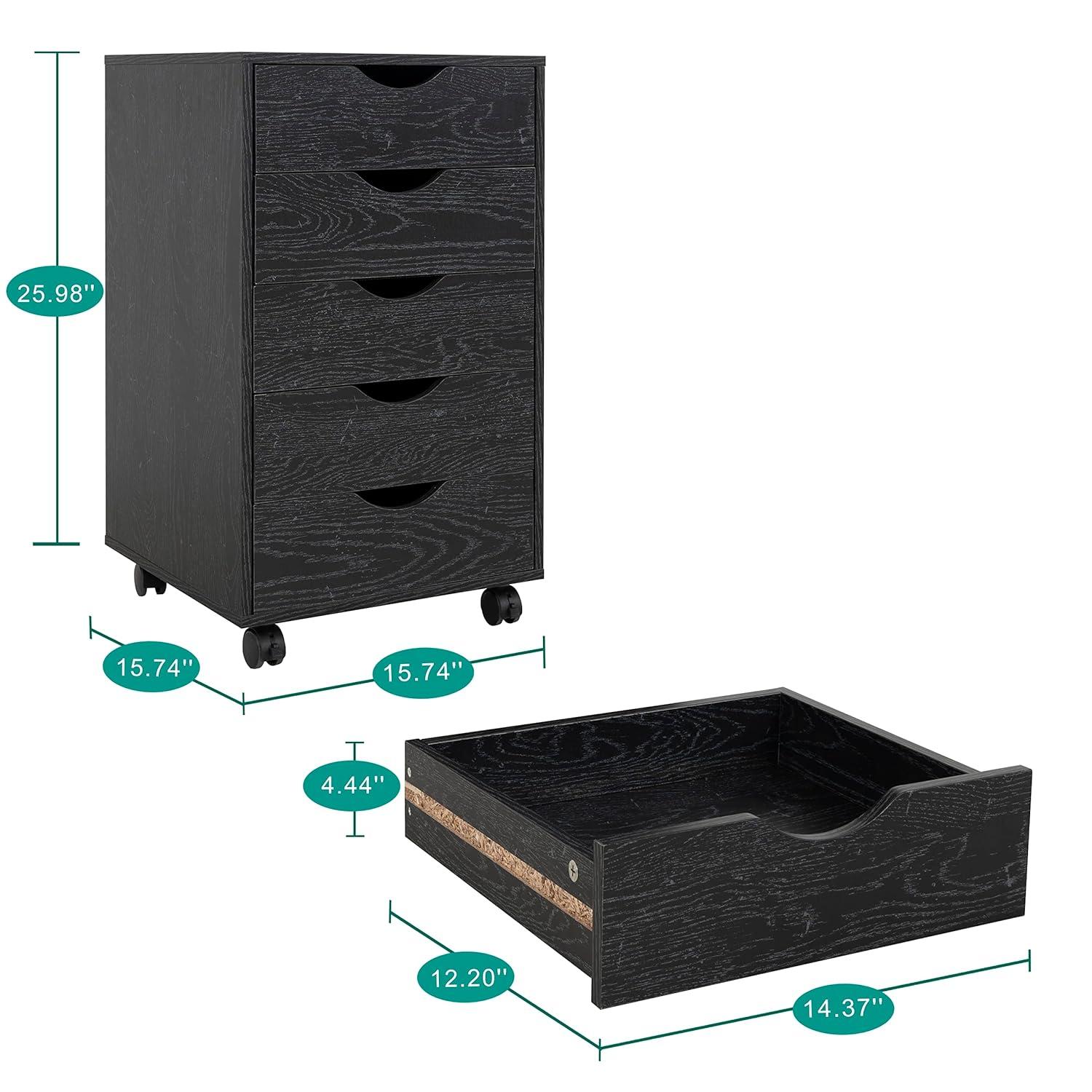 Naomi Home 5 Drawer Dresser for Bedroom Stylish Tall Dressers with Wheels Storage Shelves Small Dresser for Closet Makeup with 180 lbs Capacity - Distressed Black