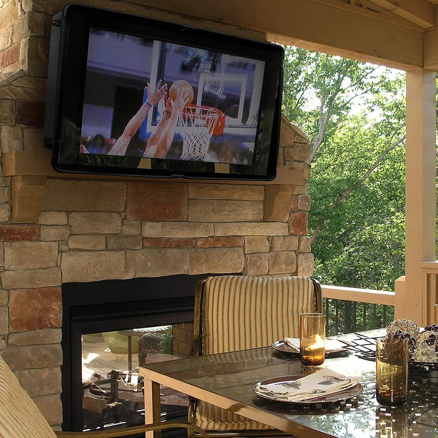 Black ABS Plastic Full-Motion Outdoor TV Enclosure with Wall Mount