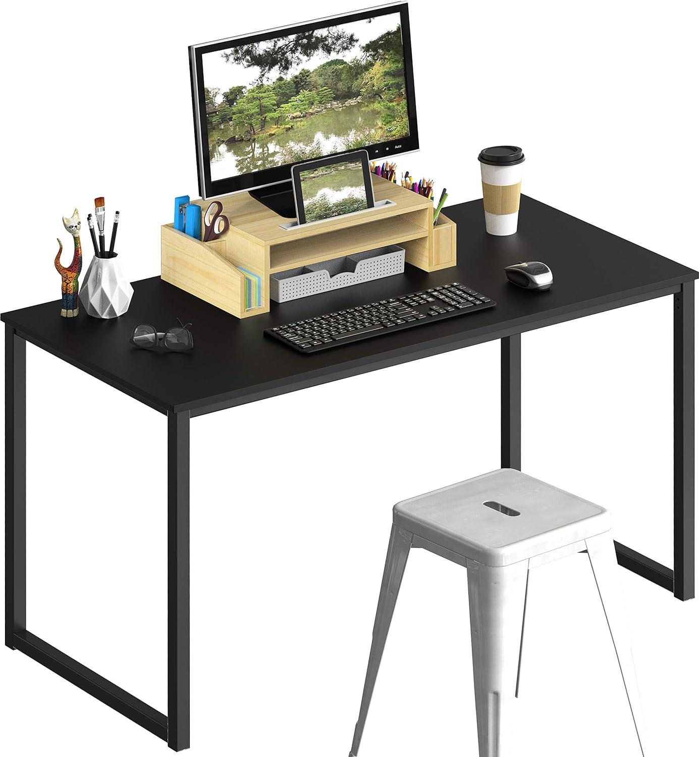 Black Wood Composite Rectangular Computer Desk with Drawer