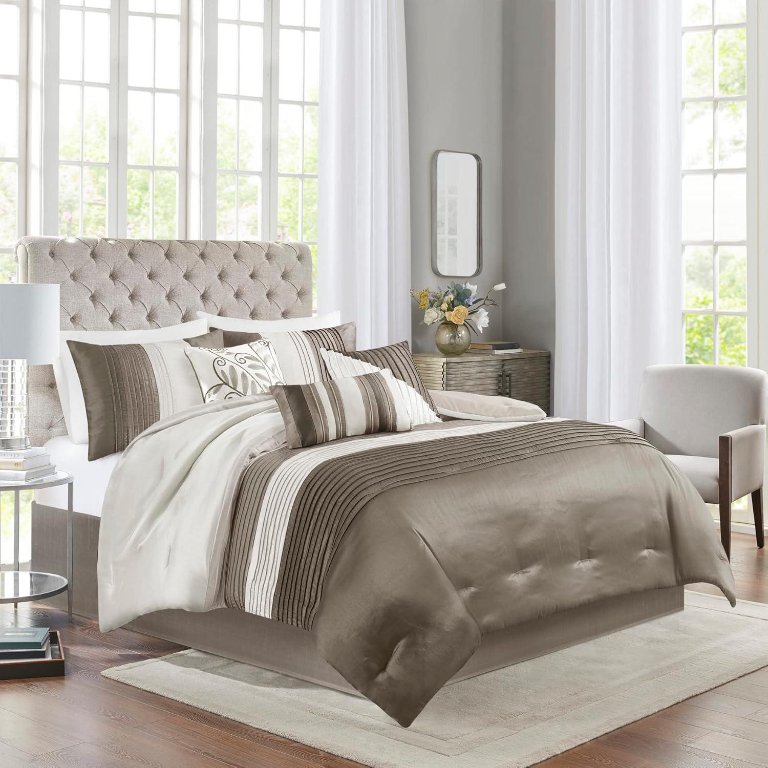 Madison Park Amherst 7 Piece Striped and Pleated Comforter Set