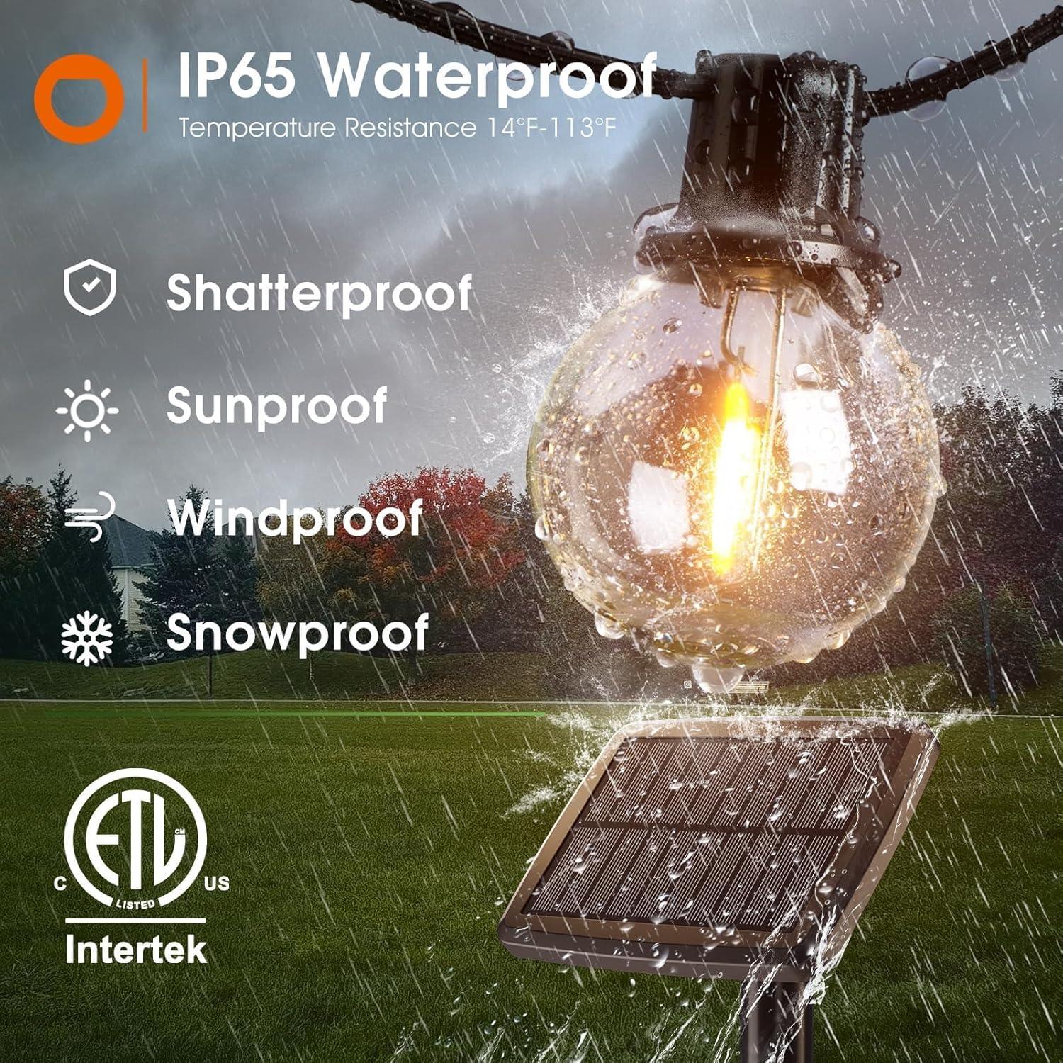 addlon 31FT (25+6) Solar String Lights with Remote, 13 Shatterproof G40 Bulbs, Solar Powered & USB Charging Patio Lights, Dimmable Waterproof Solar Light Outdoor for Camping Porch Backyard Party Decor