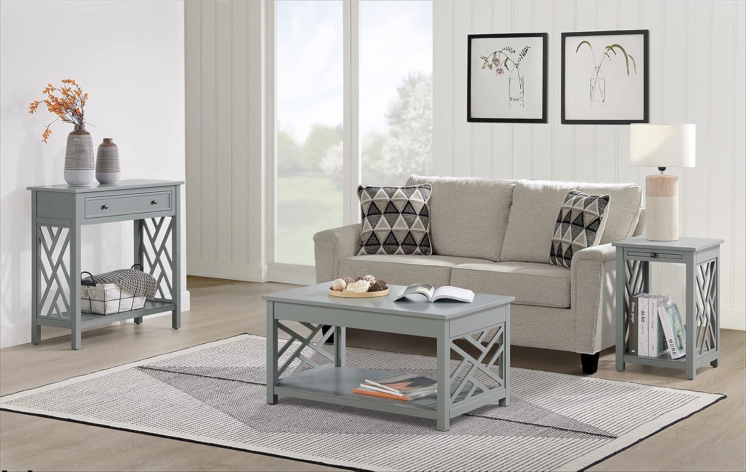 Alaterre Furniture Coventry 36 in. Entryway/Console/Sofa Table 3-Piece Set with Coffee Table, End Table & Tray Shelf, Gray