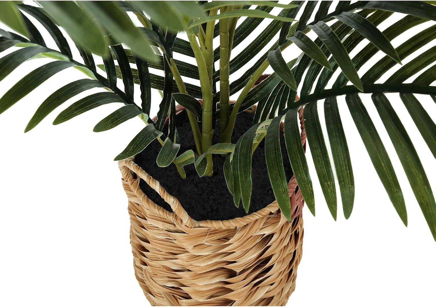 Monarch Specialties Artificial Plant Tall Palm Indoor Faux Fake Table Floor Greenery Potted Real Touch Decorative Green Leaves Beige Woven Basket