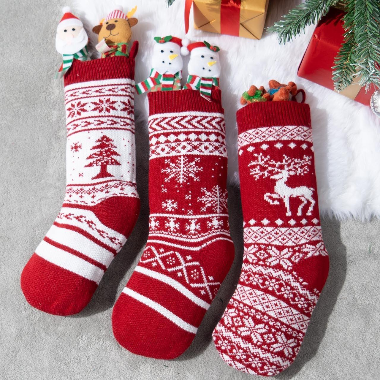 JOYFY 4pcs Knit Christmas Stockings Decoration 18" Stocking for Christmas Decorations