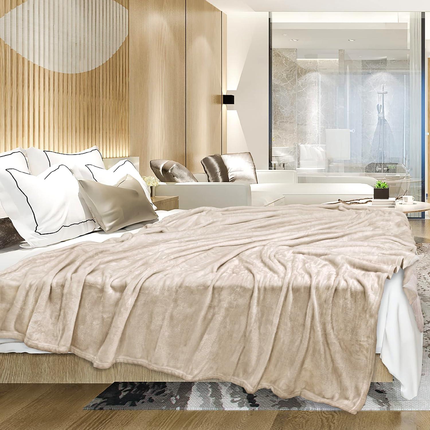 PAVILIA Luxury Fleece Blanket Throw for Bed, Soft Lightweight Plush Flannel Blanket for Sofa Couch , Taupe/Throw - 50x60