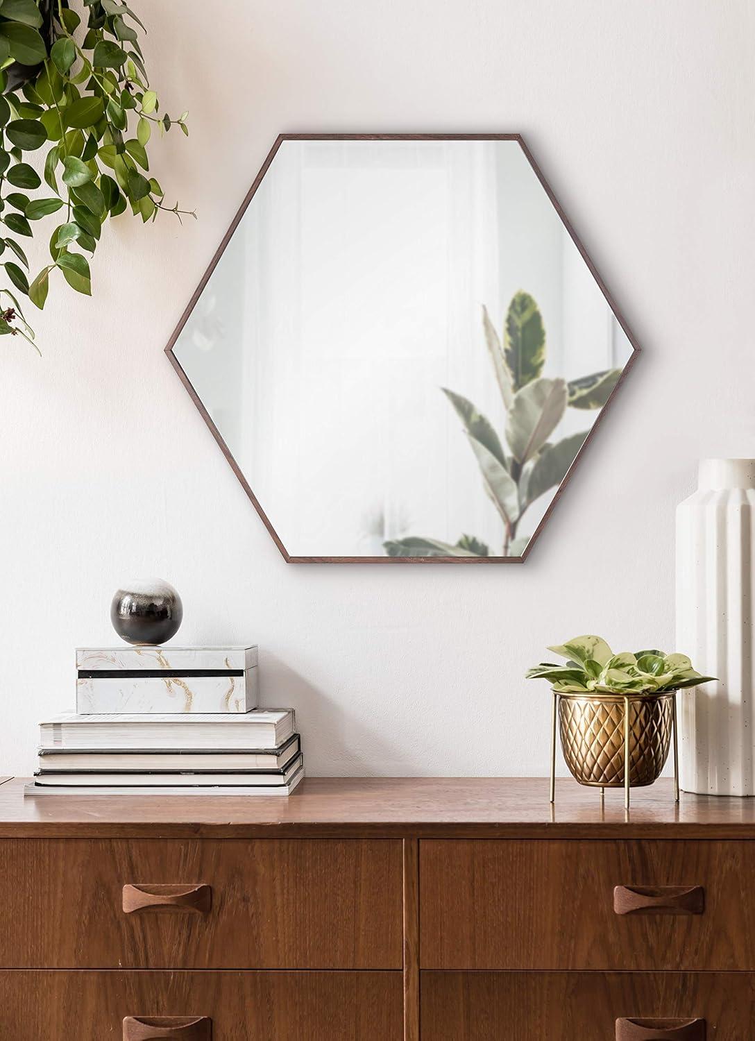 22" x 25" Rhodes Hexagon Wall Mirror Walnut Brown - Kate & Laurel: Modern Plastic Frame, No Assembly Required