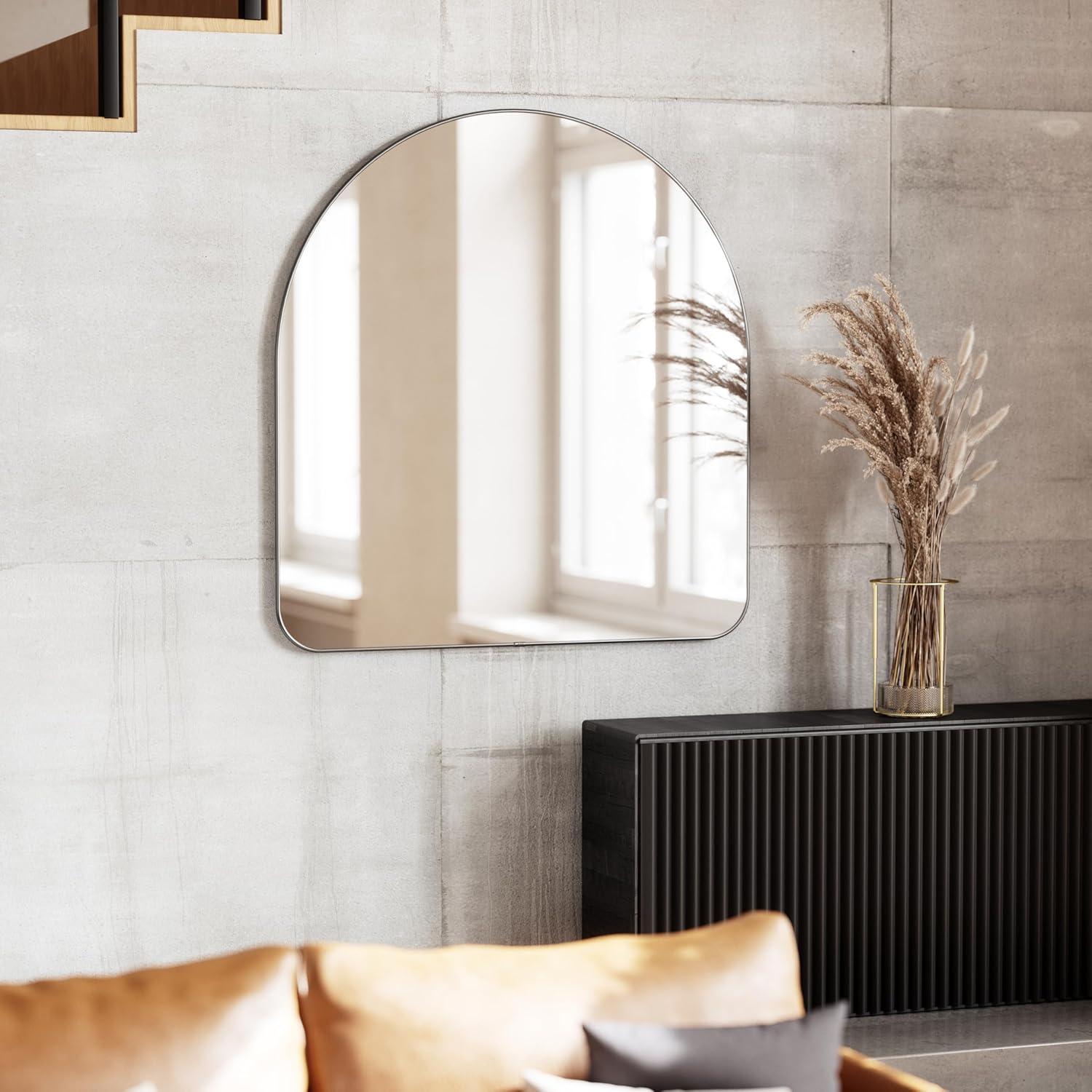 34" x 36" Hubba Arched Mirror Metallic Titanium - Umbra: Modern Oval Wall Mount, No Assembly, Steel Frame