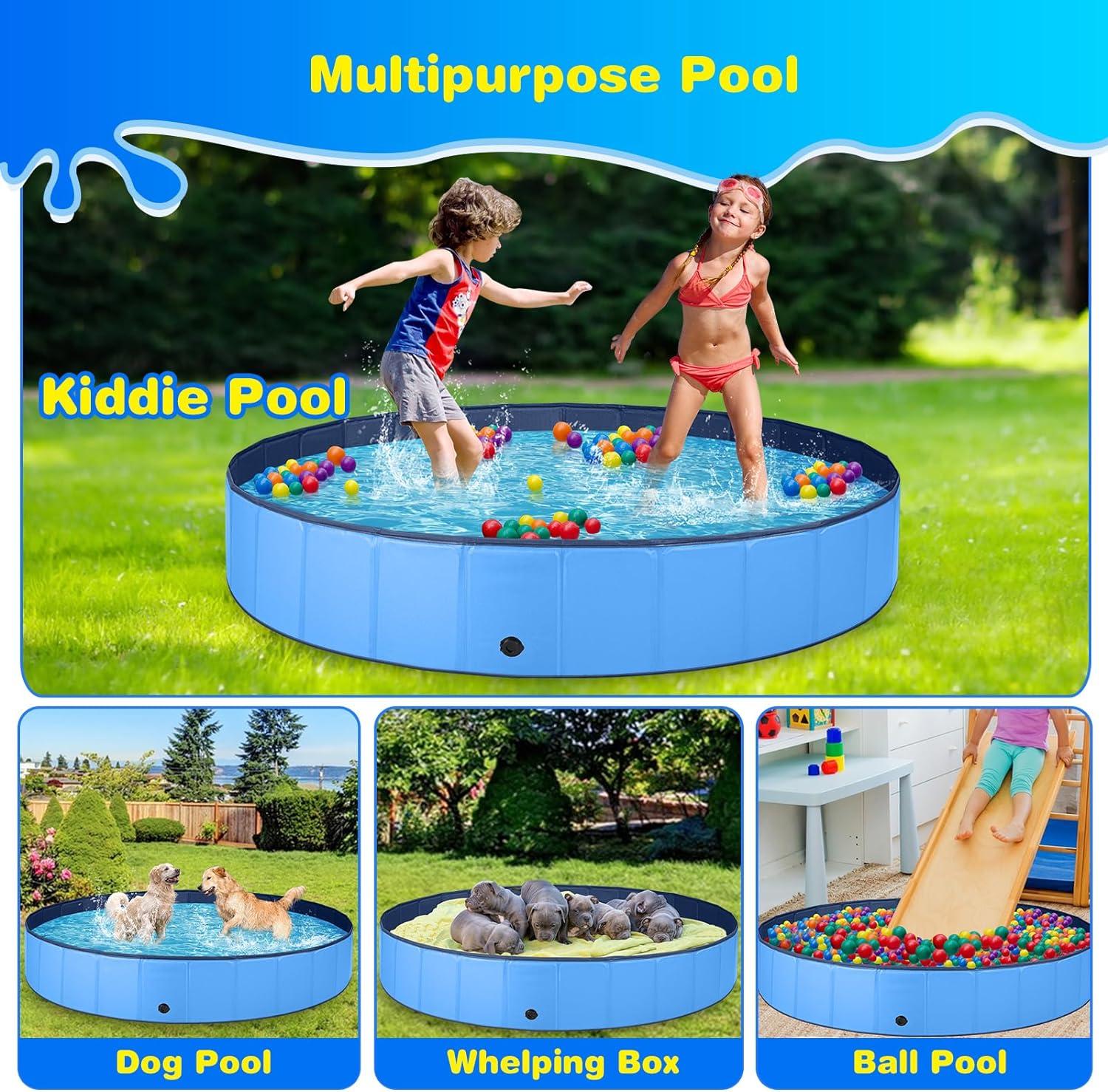 63-Inch Blue PVC Foldable Dog and Kiddie Pool