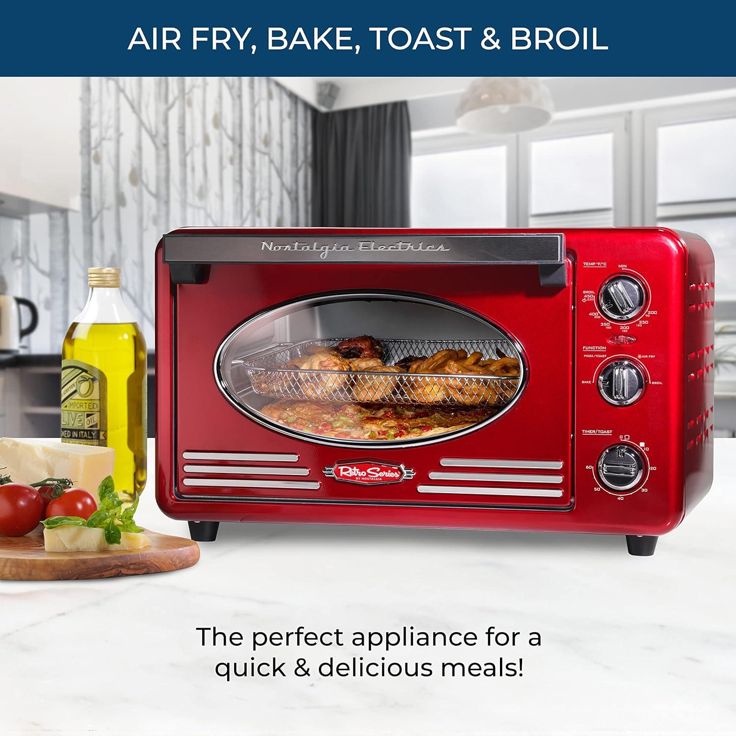 Nostalgia Nostalgia Large-Capacity 0.7-Cu. Ft. Capacity Multi-Functioning Retro Air Fryer Toaster Oven, Fits 12 Slices of Bread and Two 12-Inch Pizzas, Built In Timer, Includes Baking Pan, Wire Racks and Crumb Tray