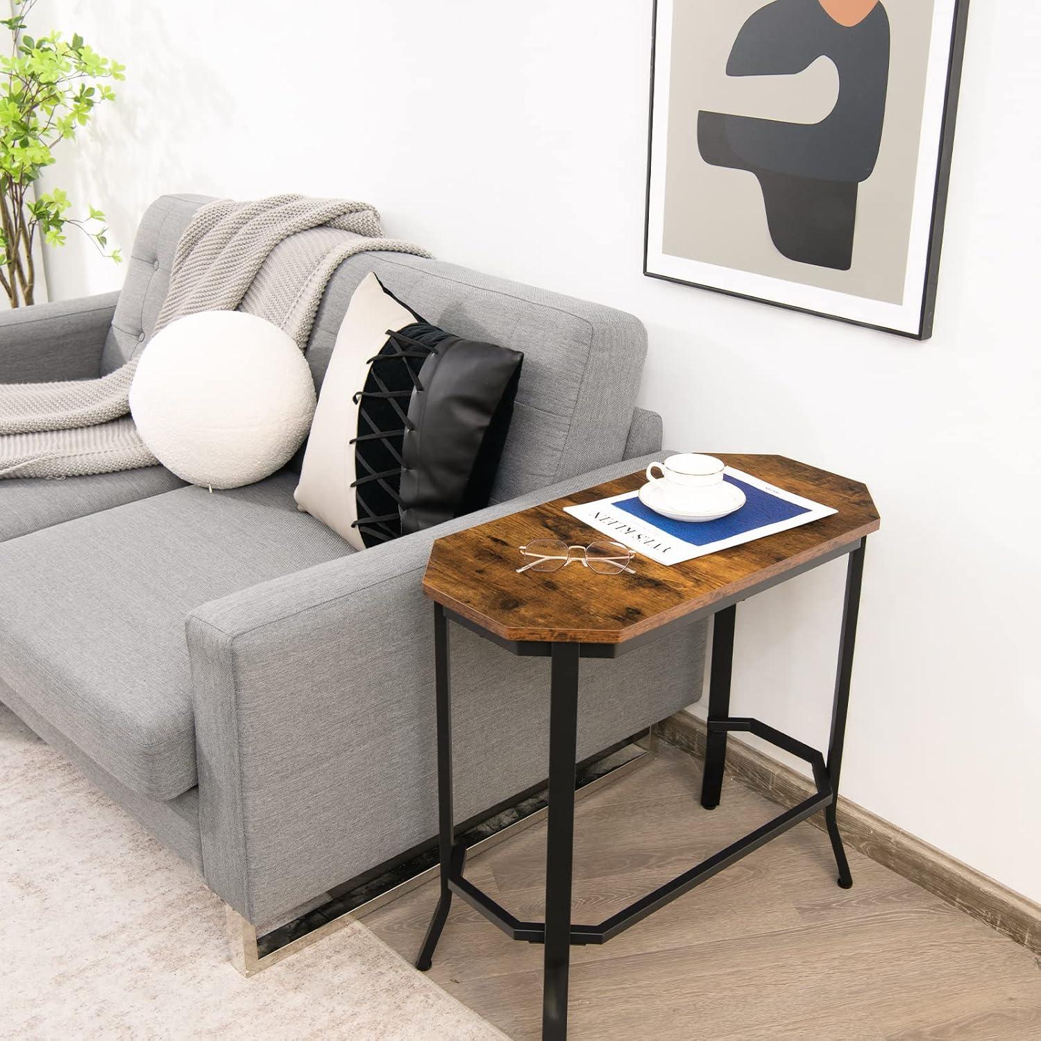 Narrow End Table Industrial Slim Sofa Side Table with Steel Frame