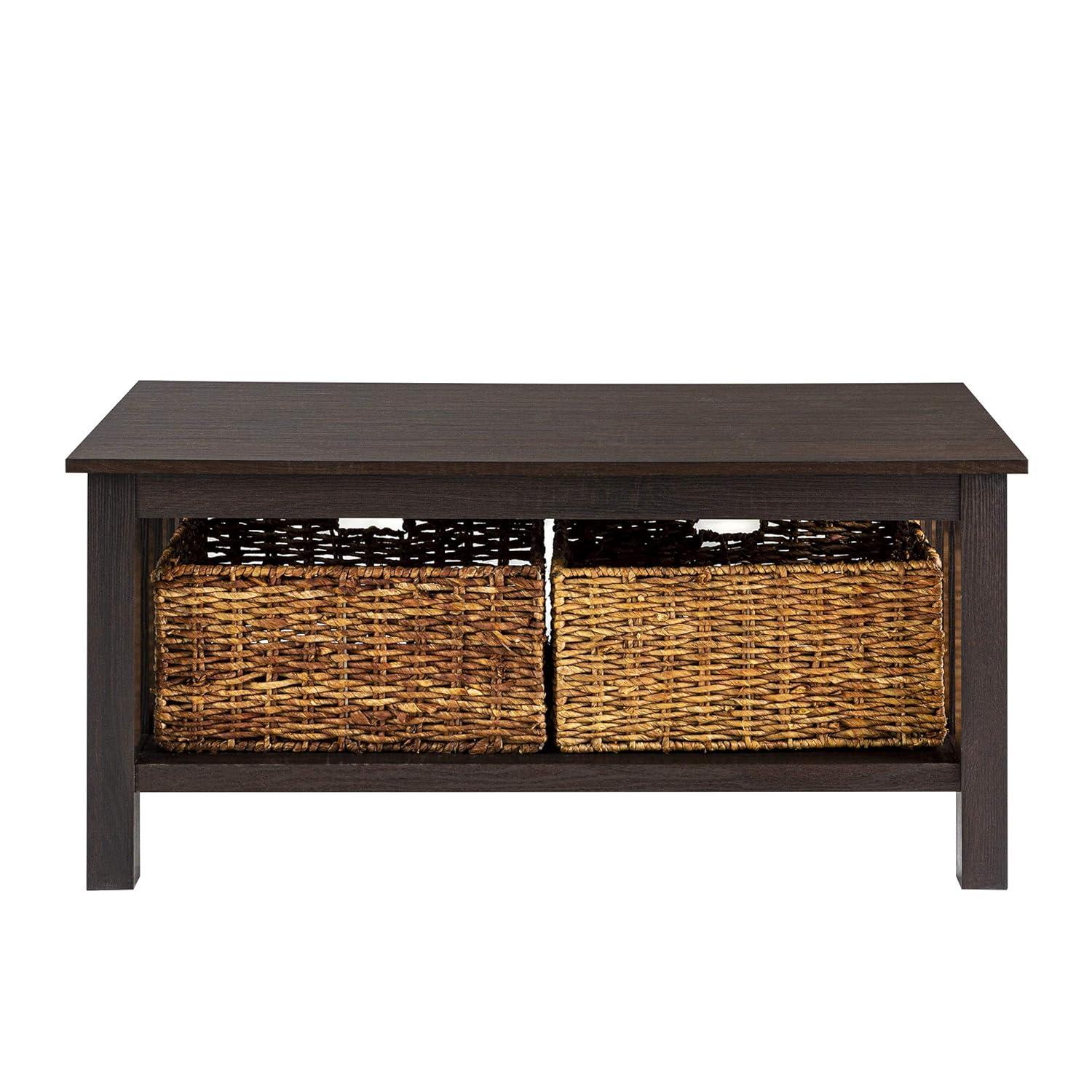 Walker Edison Traditional Storage Coffee Table with Bins, Espresso