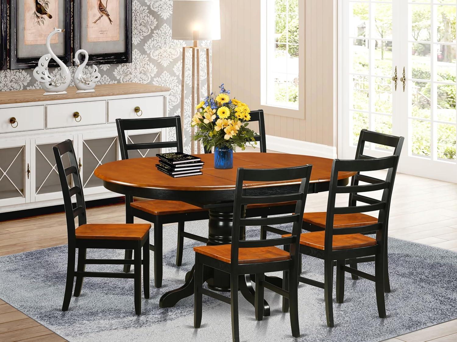 Black and Cherry 7-Piece Oval Dining Table Set with Ladder Back Chairs