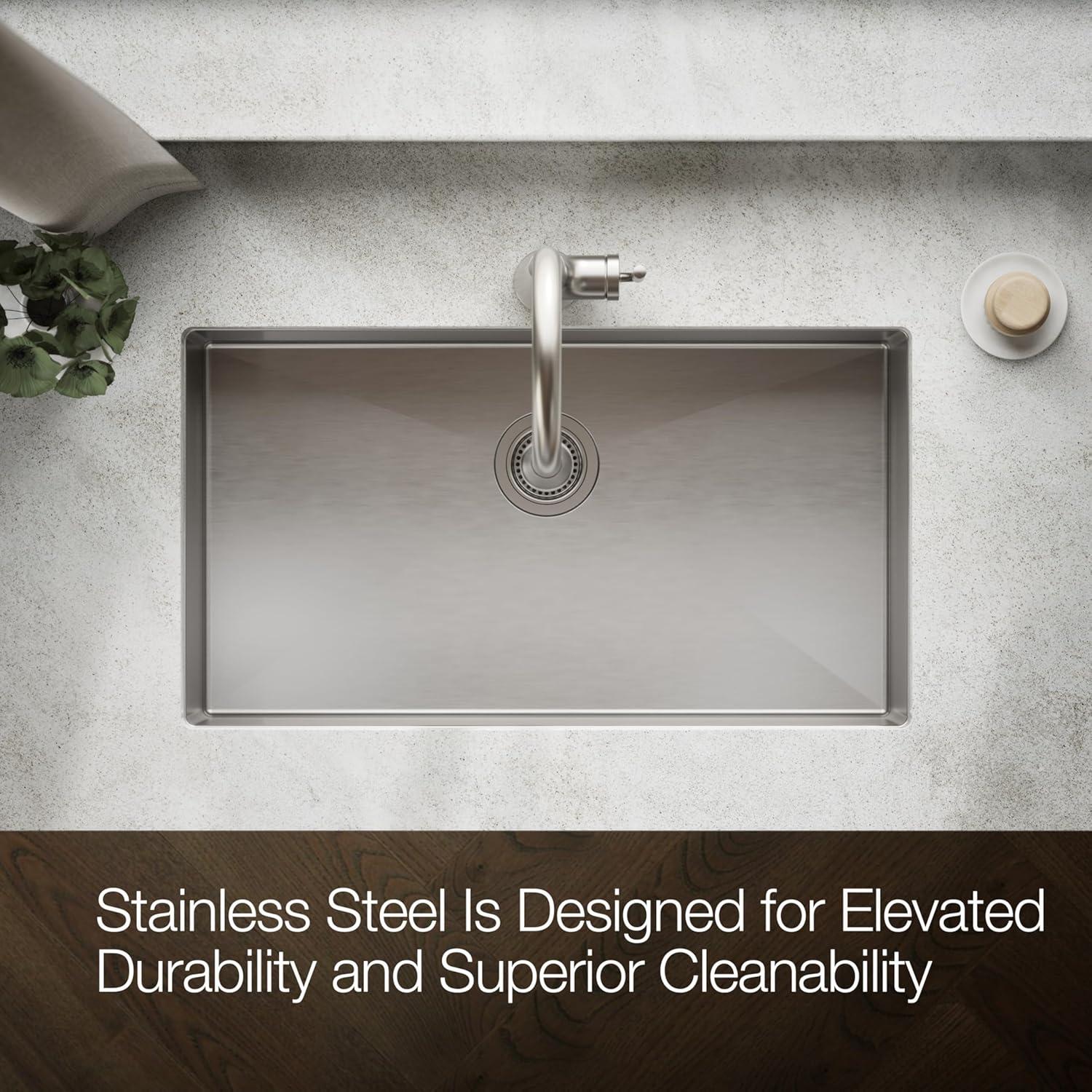 Strive® 32" L x 18.25" W Undermount Single Bowl Kitchen Sink with Basin Rack