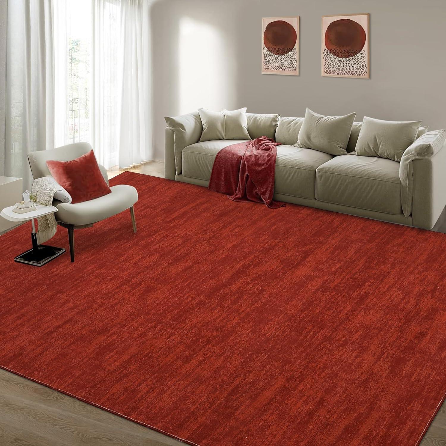 Garvee 9' x 12' Large Machine Washable Area Rug Modern Solid Rug Non-Slip Low-Pile Contemporary Indoor Area Rug for Home Office Bedroom, Red
