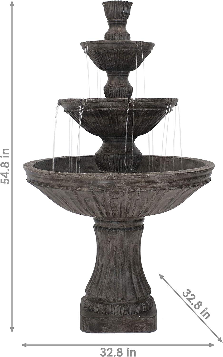 Sunnydaze 55"H Electric Polystone Classic Style 3-Tier Designer Outdoor Water Fountain, White Finish