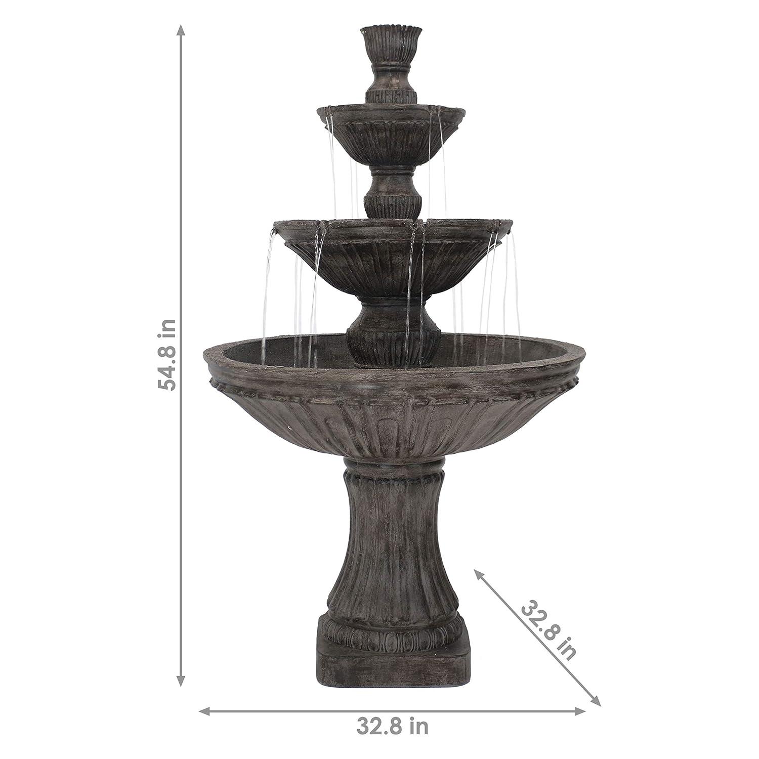 Sunnydaze 55"H Electric Polystone Classic Style 3-Tier Designer Outdoor Water Fountain, White Finish