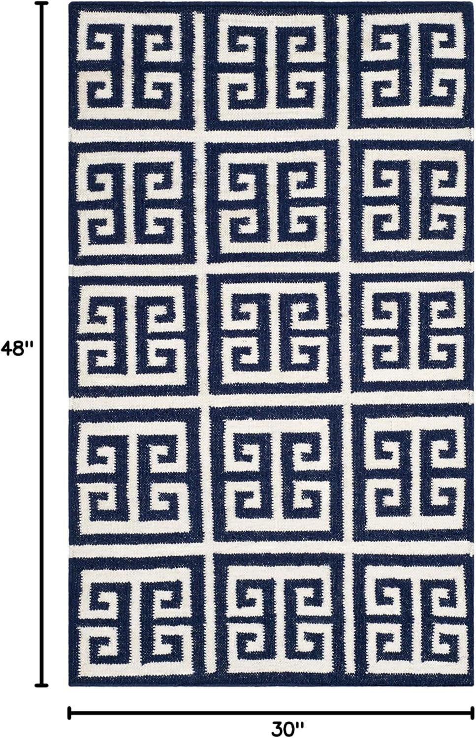 Dhurries DHU626 Hand Woven Flat Weave Accent Rug Navy / Ivory 2'-6" X 4' - Safavieh.