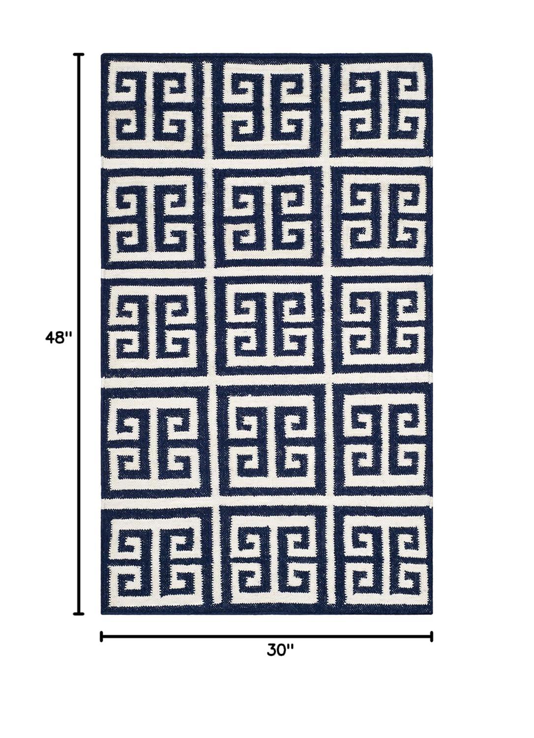 Dhurries DHU626 Hand Woven Flat Weave Accent Rug Navy / Ivory 2'-6" X 4' - Safavieh.