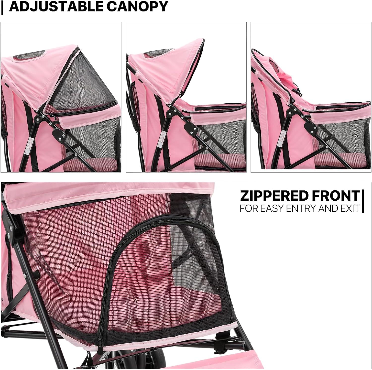 MoNiBloom Foldable Lightweight Dog Stroller for Small Medium Dogs, Pet Stroller,4 Wheel, Pink