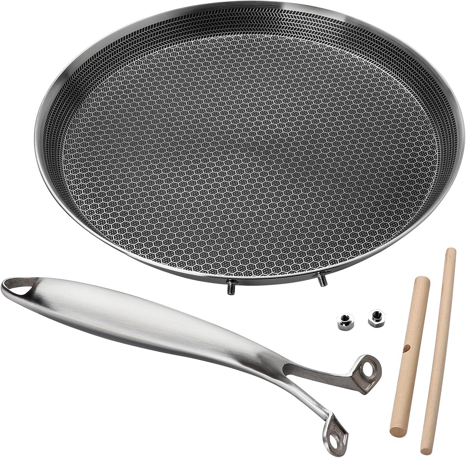 Innerwell 11'' Stainless Stee Nonstick Crepe Panl Honeycomb Coating Flat Skillet Tawa Dosa Tortilla Pan PFOA-Free,Omelet Pan with All Stove Tops Available