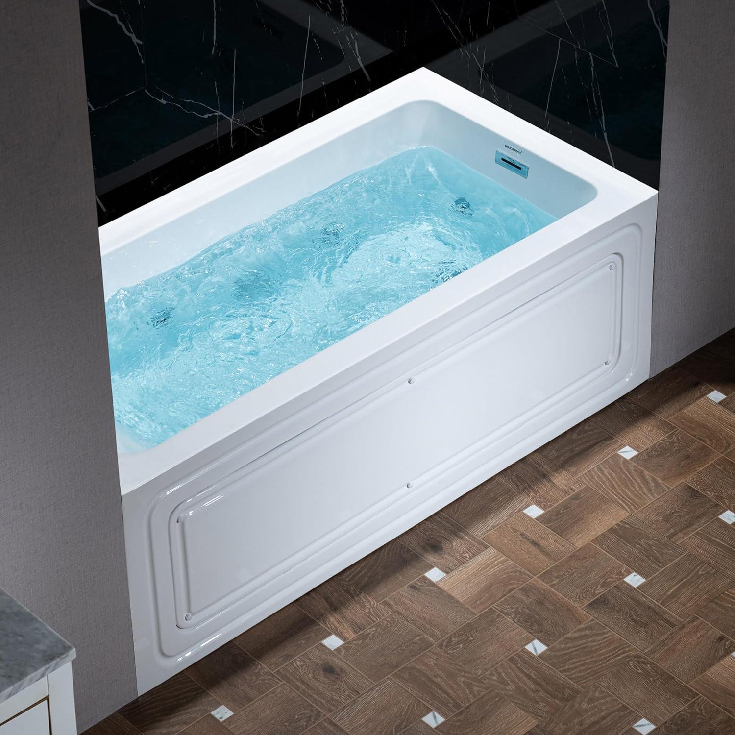 WoodBridge 60" X 30" Alcove Acrylic Rectangular Whirlpool Heated Jetted Tub In White With Drain and Overflow BS666-R-CH01