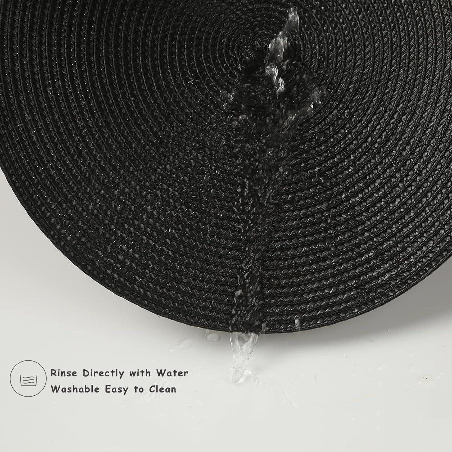 Black Round Polypropylene Placemats Set of 6 for Dining Table