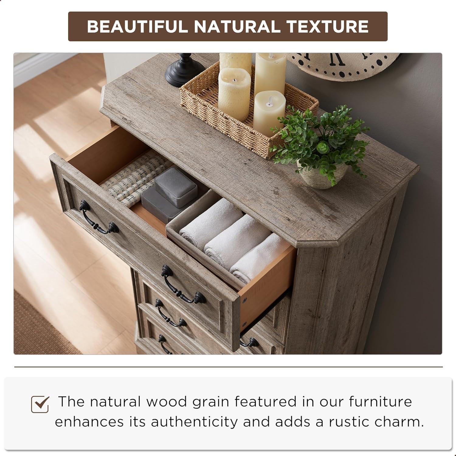 Laurel Foundry Modern Farmhouse® Theron Farmhouse 5 Drawer Bedroom Dresser, Wood Tall Chest of Drawers, Closet Storage for Bedroom