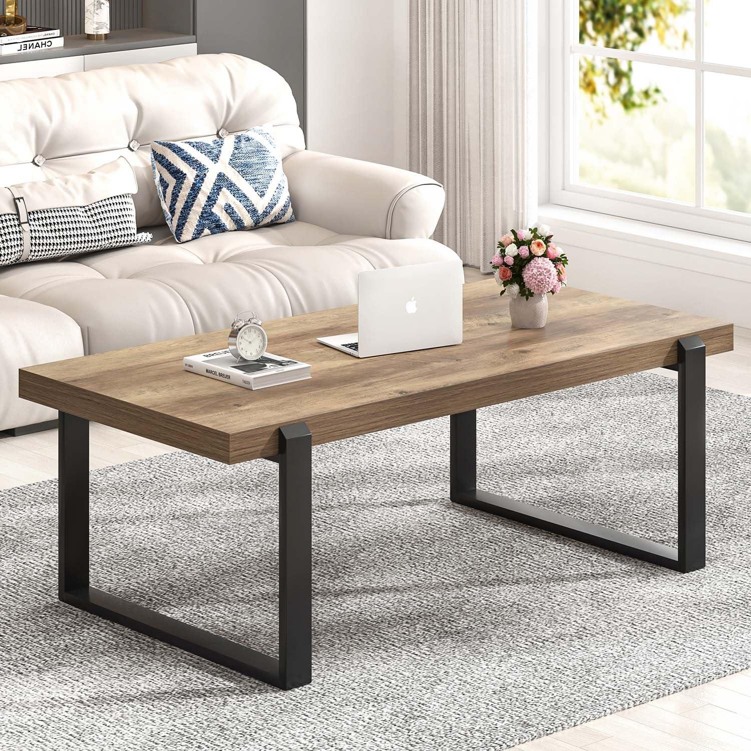 FOLUBAN Coffee Table, Modern Rustic Wood and Metal Center Table with Storage, Industrial Cocktail Tea Table for Living Room, Oak, 47 Inch