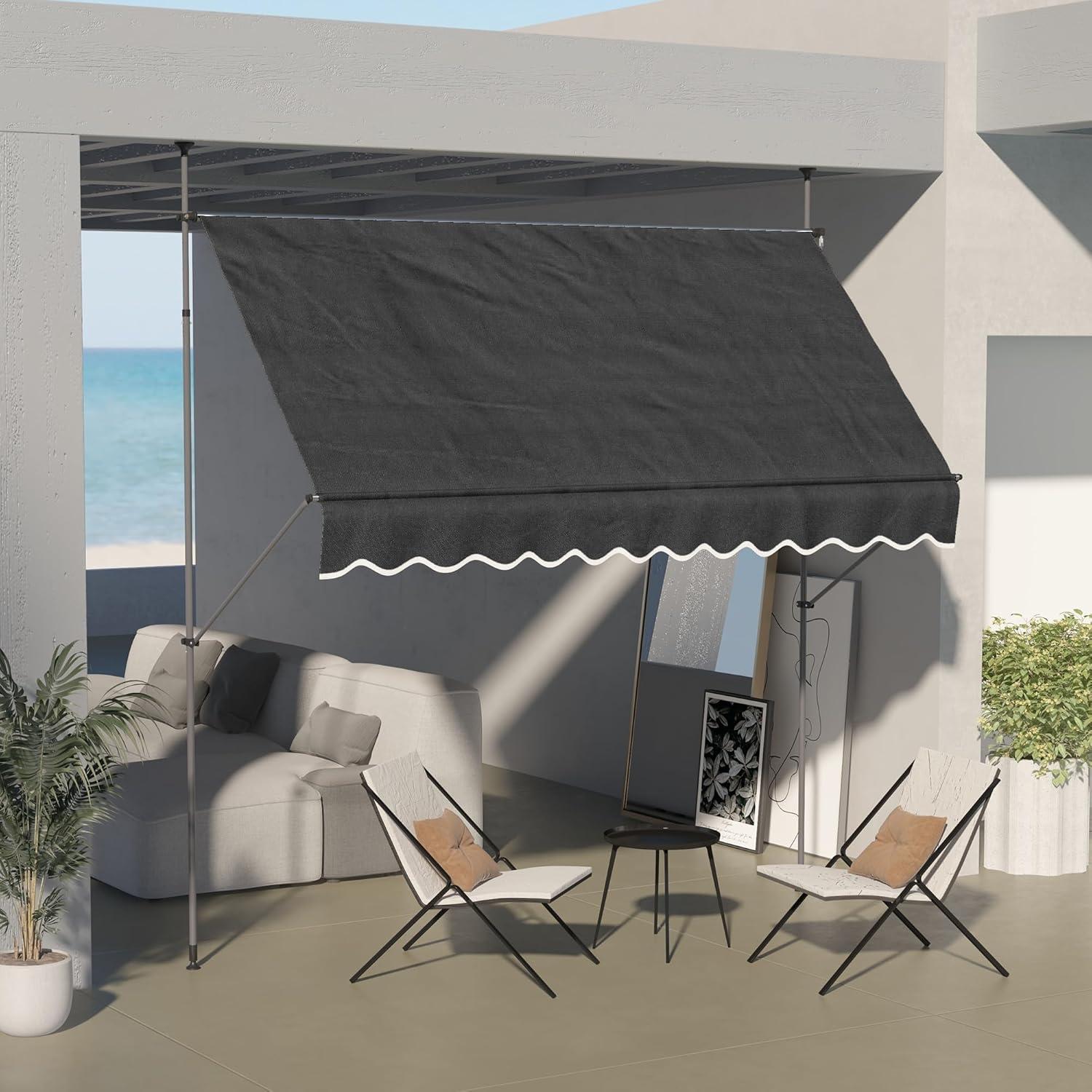 Black Manual Retractable Patio Awning with UV Resistant Fabric