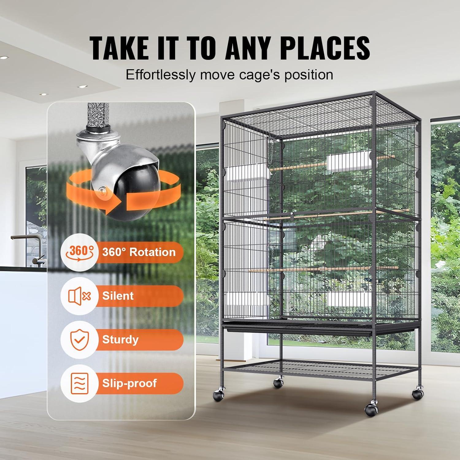 VEVOR Carbon Steel Flight Bird Cage for Parakeets, Cockatiels, Parrots 31*20*52inches