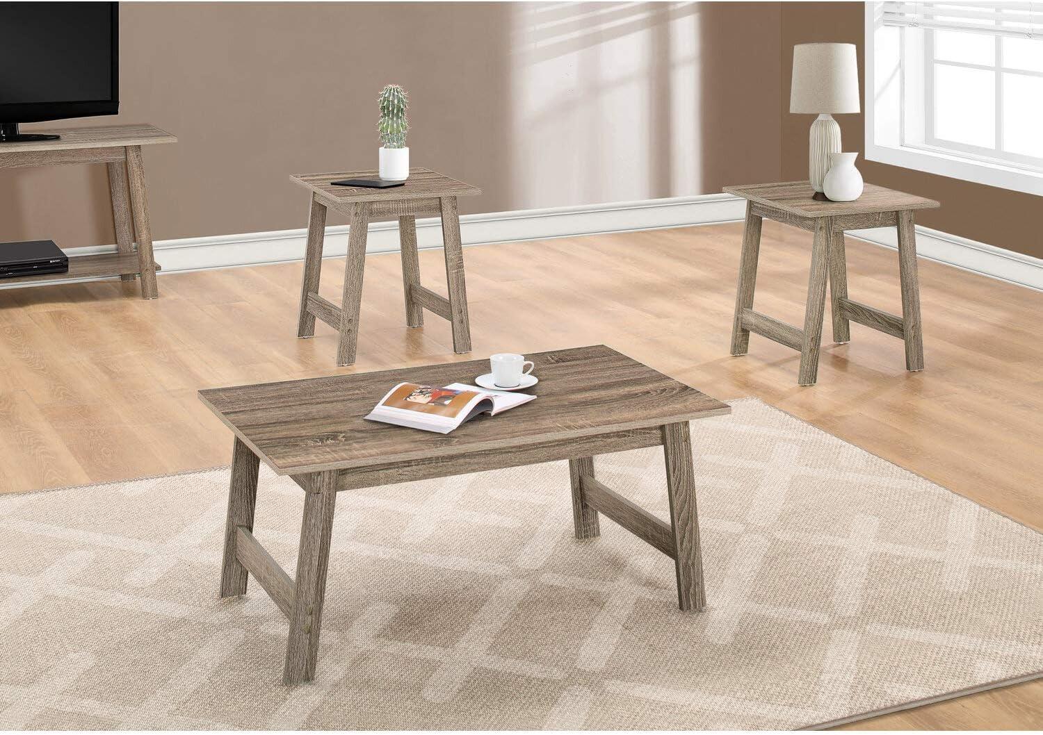 Modern Minimalist Dark Taupe 3-Piece Coffee and End Table Set